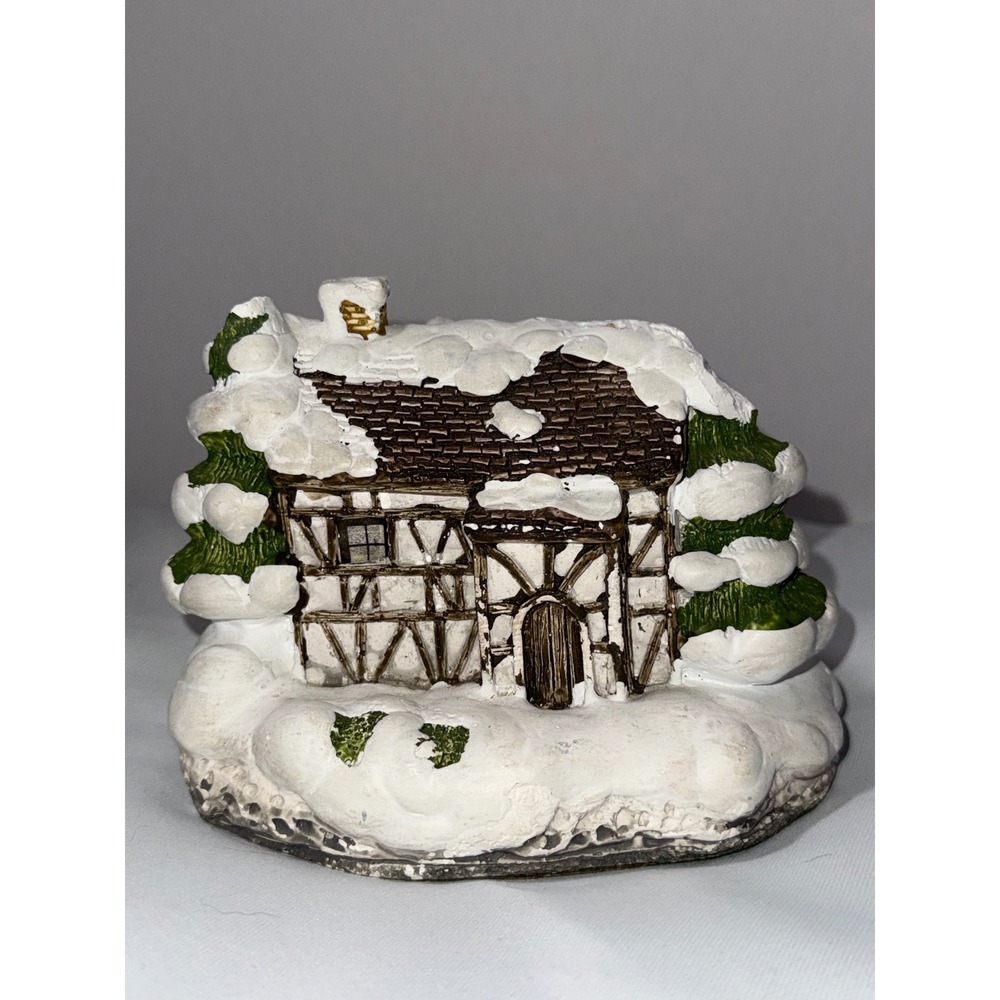 Light Up Snowy Winter Cottage Christmas Village Tudor House Figurine 4 inch